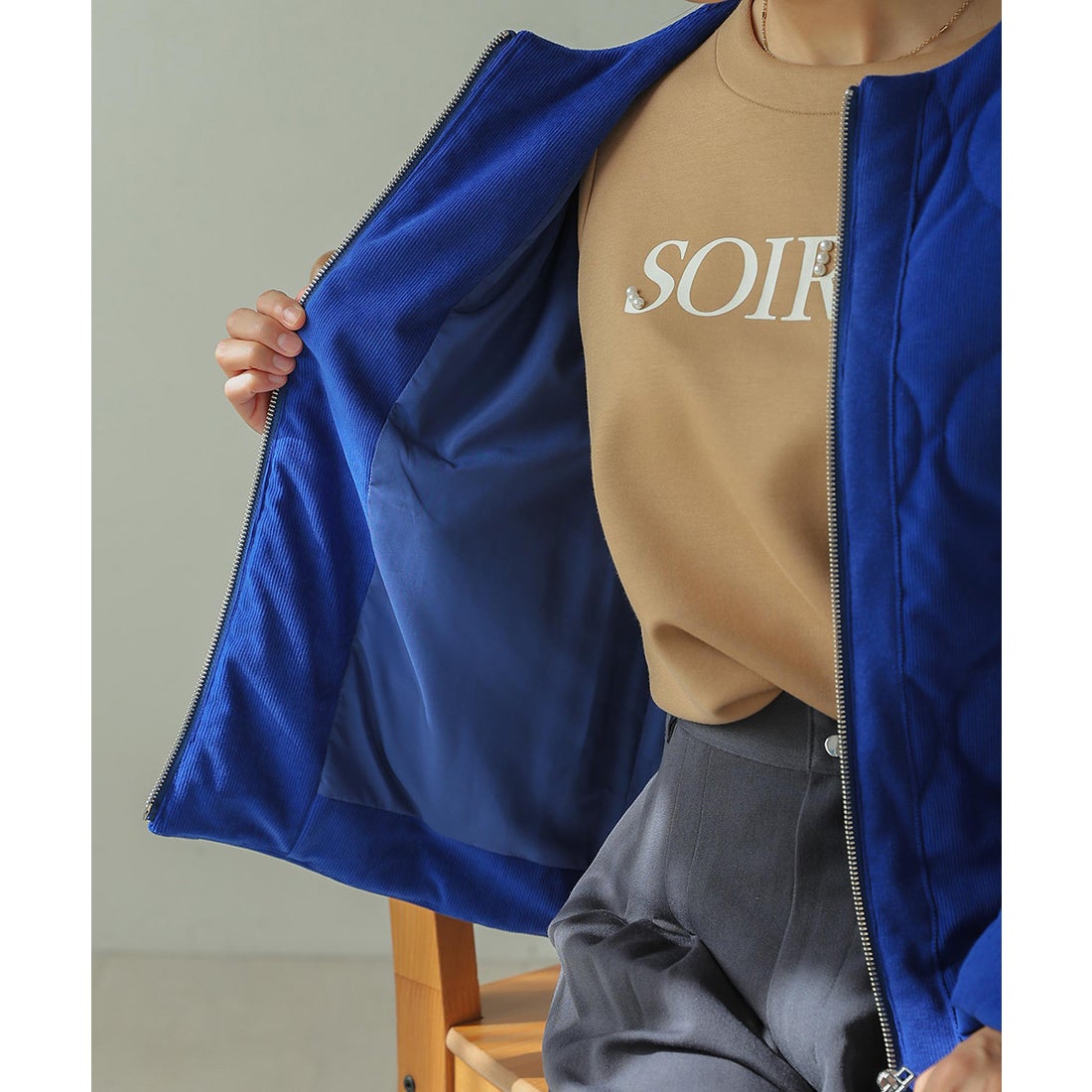 ブージュルード Bou Jeloud コーデュロイ×ニットコート （BLUE） -靴 