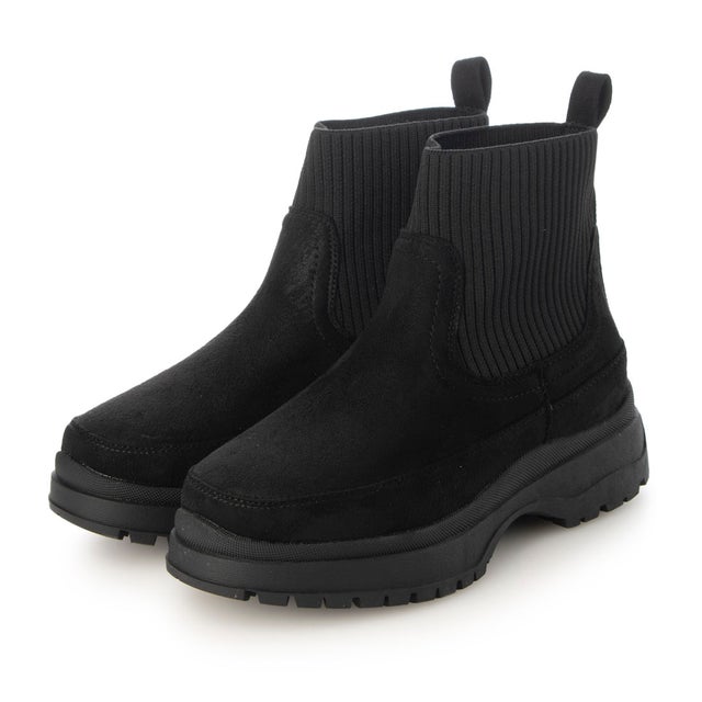 リブニット 素材コンビ ショートブーツ （BLK/S）