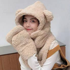 もこもこボア フードマフラー レディース 韓国ファッション フード マフラー もこもこ ボアフリース 帽子 マフラー かわいい 防寒 あったかい ポケット ストール 冬 秋冬 （ベージュ）