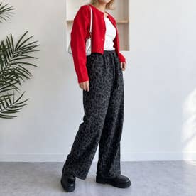 ワイドパンツ レディースパンツ レオパードパンツ ヒョウ柄パンツ 裏起毛パンツ イージーパンツ ジャガードパンツ 総柄パンツ ドローストリングパンツ （グレー）