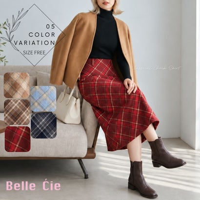 ベルシー Belle Cie チェックスカート チェック柄スカート レディーススカート 大きいサイズスカート 韓国ファッション クラシカルスカート ベージュ ブラウン XLサイズ （レッド）｜詳細画像