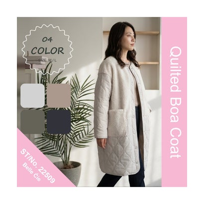 ベルシー Belle Cie キルティングコート レディース ロングコート ボアコート ノーカラーコート 中綿コート キルトコート 切り替え アウター 秋冬 防寒 ゆったり （ブラック）｜詳細画像