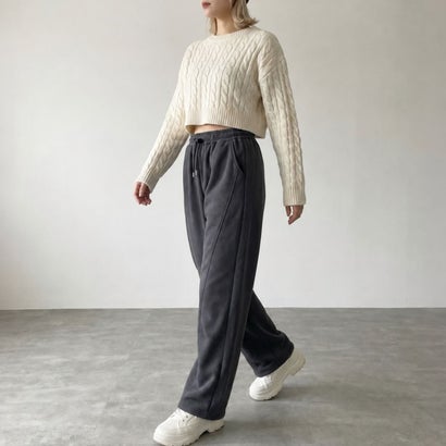 スウェットパンツ レディースパンツ ワイドパンツ 裏起毛パンツ イージーパンツ 裏シャギーパンツ ドローストリングパンツ 防寒パンツ 冬パンツ 秋冬 （チャコールグレー）｜詳細画像