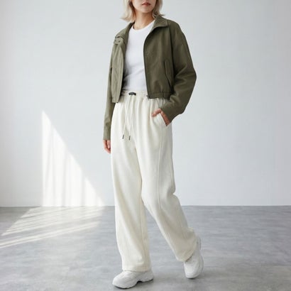スウェットパンツ レディースパンツ ワイドパンツ 裏起毛パンツ イージーパンツ 裏シャギーパンツ ドローストリングパンツ 防寒パンツ 冬パンツ 秋冬 （アイボリー）｜詳細画像