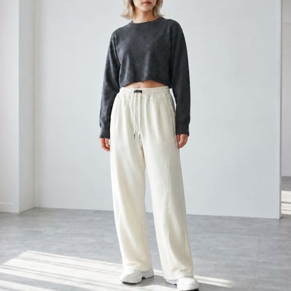 スウェットパンツ レディースパンツ ワイドパンツ 裏起毛パンツ イージーパンツ 裏シャギーパンツ ドローストリングパンツ 防寒パンツ 冬パンツ 秋冬 （ブラック）｜詳細画像