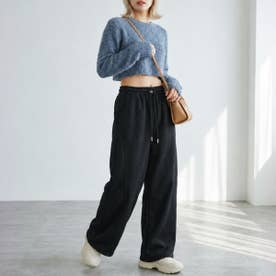 スウェットパンツ レディースパンツ ワイドパンツ 裏起毛パンツ イージーパンツ 裏シャギーパンツ ドローストリングパンツ 防寒パンツ 冬パンツ 秋冬 （ブラック）