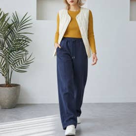 スウェットパンツ レディースパンツ ワイドパンツ 裏起毛パンツ イージーパンツ 裏シャギーパンツ ドローストリングパンツ 防寒パンツ 冬パンツ 秋冬 （ネイビー）