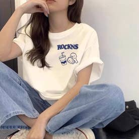 Tシャツ 半袖 プリントT ユニーク フード ストリート ロゴ レディース 韓国ファッション フード シンプル かわいい 大きいサイズ 夏 白 黒 （ホワイト）