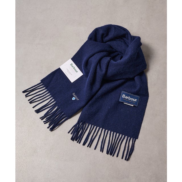 barbour plain lambswool scarf マフラー ユニセックス ギフト （ネイビー）