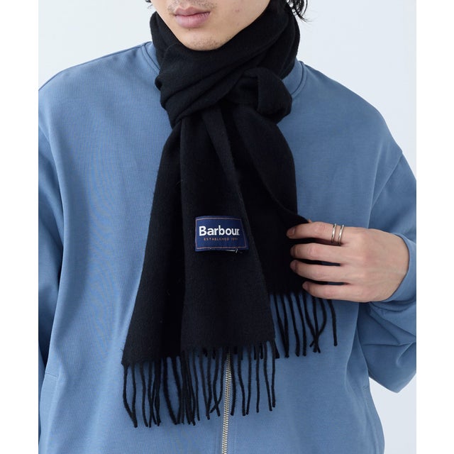 barbour plain lambswool scarf マフラー ユニセックス ギフト （ブラック）