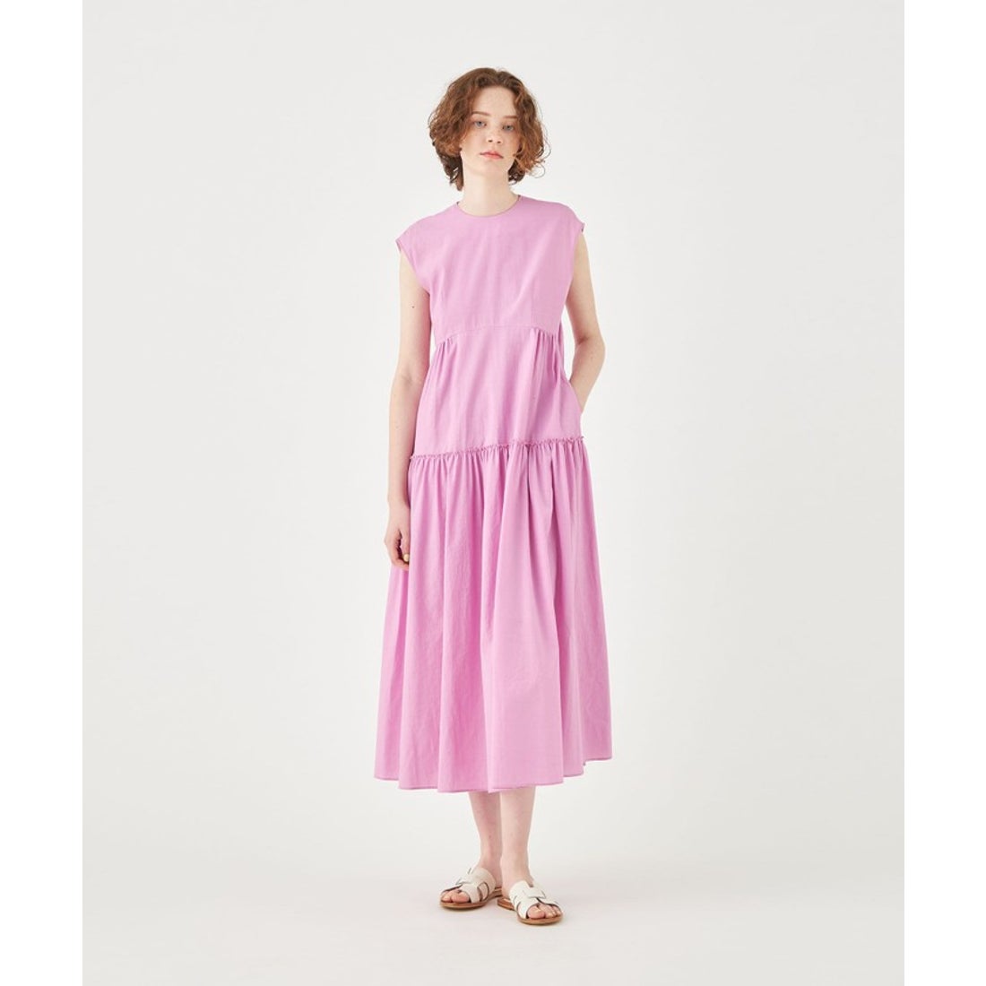 ballsey リネンコットンムーブ フレンチスリーブティアードワンピース36 ボールジィ Ballsey リネンコットンムーブ フレンチスリーブティアード