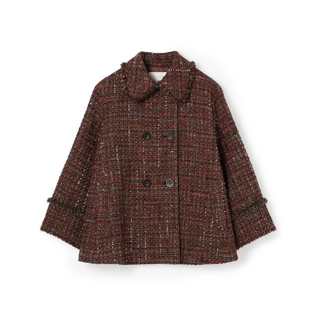 フラッグツリーツイード バックタックPコート （36 レッド系）