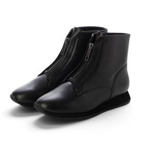 【本革】センターファスナーデザインハイカットスニーカー （BLK）