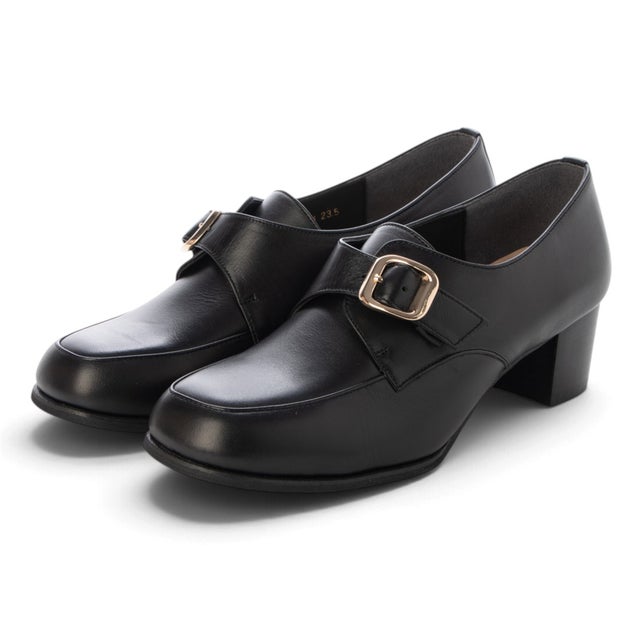 【本革 / 日本製 / 軽量】4.5cmヒール モンクストラップシューズ （BLK）