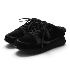 【本革 / 軽量】ボア素材コンビ スニーカーサボ （BLK）