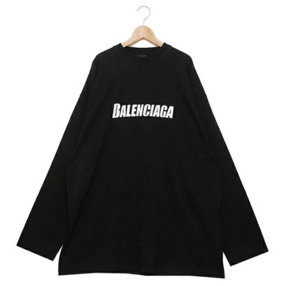 バレンシアガ BALENCIAGA ロングTシャツ トップス ロングスリーブオーバーサイズ ブラック メンズ BALENCIAGA 681046 TNVL1 1070 （BLACK WHITE）｜詳細画像