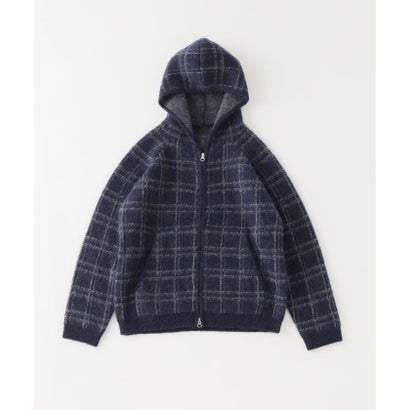 パルプ PULP MOHAIR MIX KNIT ZIPUP HOODIE CHECK（ネイビー）｜詳細画像