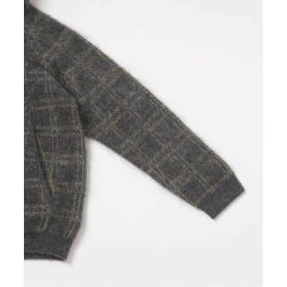 パルプ PULP MOHAIR MIX KNIT ZIPUP HOODIE CHECK（ネイビー）｜詳細画像