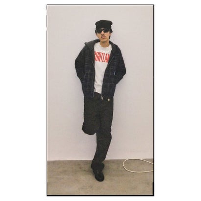 パルプ PULP MOHAIR MIX KNIT ZIPUP HOODIE CHECK（ネイビー）｜詳細画像