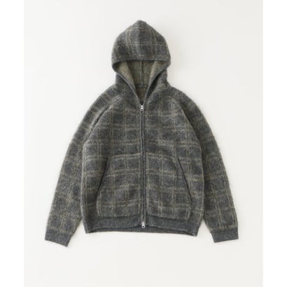 パルプ PULP MOHAIR MIX KNIT ZIPUP HOODIE CHECK（ネイビー）｜詳細画像