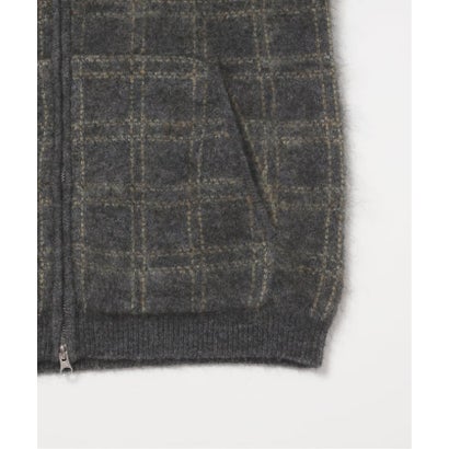 パルプ PULP MOHAIR MIX KNIT ZIPUP HOODIE CHECK（グレーA）｜詳細画像