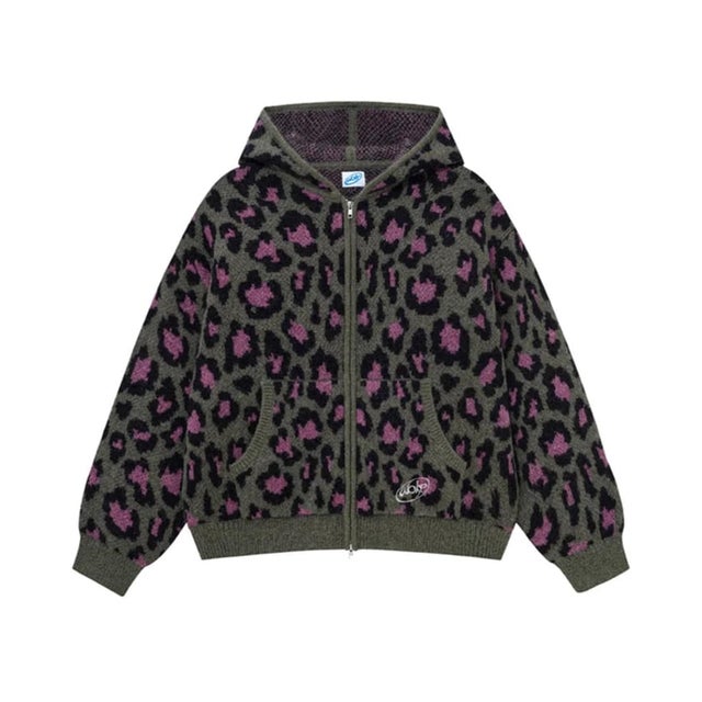 WOKE EDGE / ウォークエッジ LEOPARD MOHAIR ZIP KNIT （グリーン）