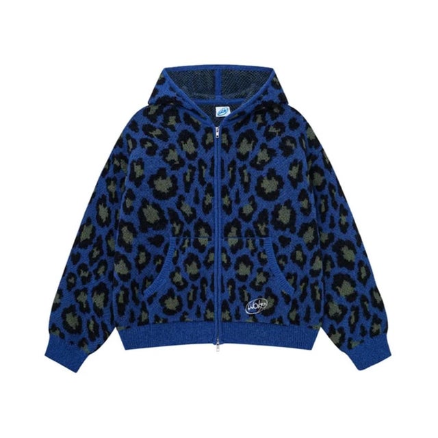 WOKE EDGE / ウォークエッジ LEOPARD MOHAIR ZIP KNIT （ブルー）