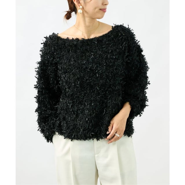 《予約》FANCY YARN ボートネックプルオーバー （ブラック）