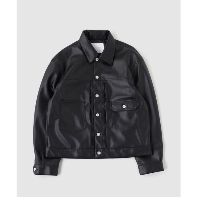 FAUX LEATHER TRUCKER ジャケット （ブラック）