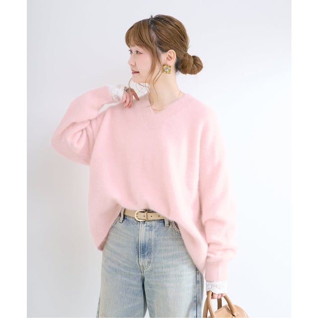 《予約》【WEB+一部店舗限定】FOXカシミヤ Vネックプルオーバー （ピンク）