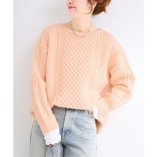 《予約》手洗い可 / チュニック丈ケーブルニットプルオーバー （ピンク）