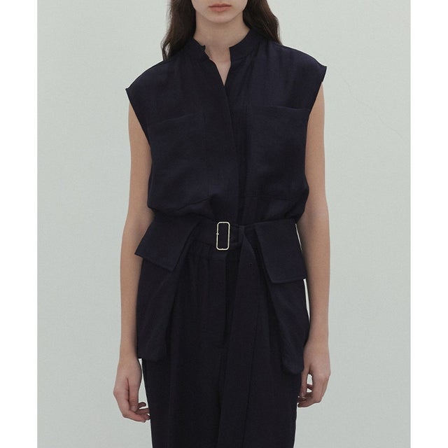 【洗える】BERNARD / リネンワイドポケット付きラップベルト （Navy）