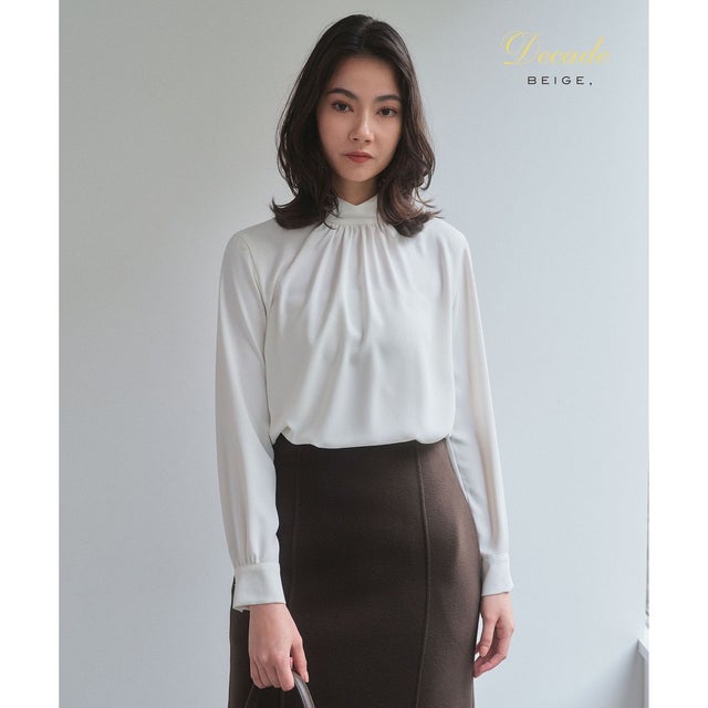 【人気シリーズ】EVA / ハイネックロングスリーブブラウス （White）