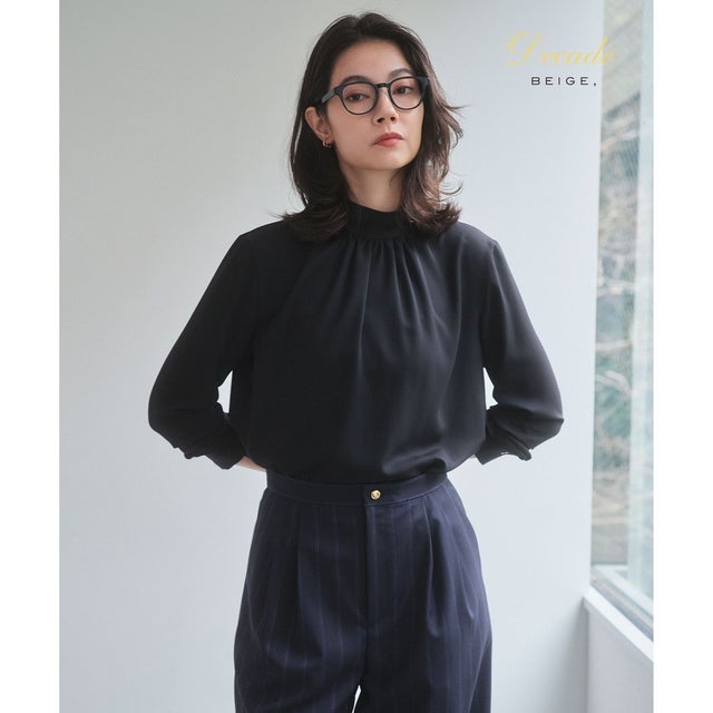 【人気シリーズ】EVA / ハイネックロングスリーブブラウス （Black）
