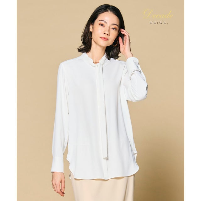 【洗える】EVA / ボウタイロングスリーブブラウス （White）