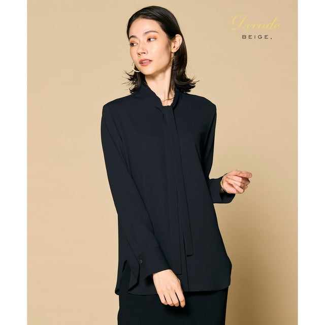 【洗える】EVA / ボウタイロングスリーブブラウス （Black）