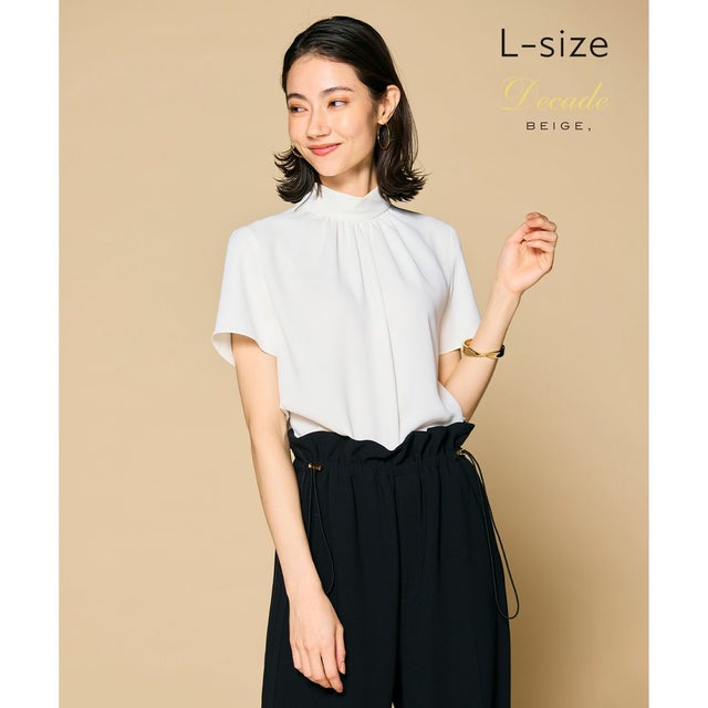 【L-size・人気シリーズ】EVA / ハイネックハーフスリーブブラウス （White）