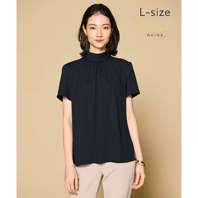 【L-size・人気シリーズ】EVA / ハイネックハーフスリーブブラウス （Black）