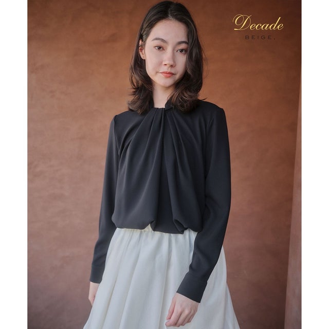 【人気シリーズ】ANITA / ロングスリーブタックブラウス （Black）
