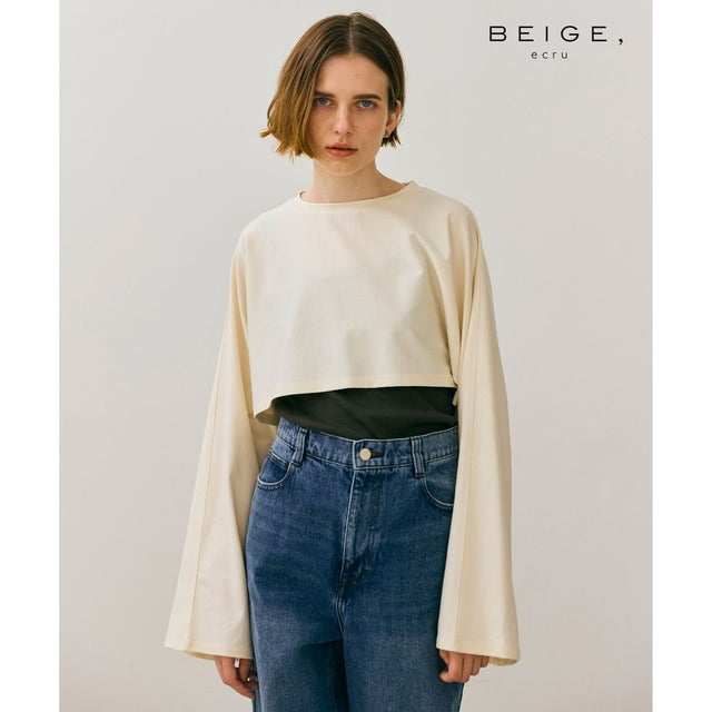 【BEIGE、ecru/WEB限定・洗える】JERSEY STITCH / コットンクロップドトップス （Ecru）