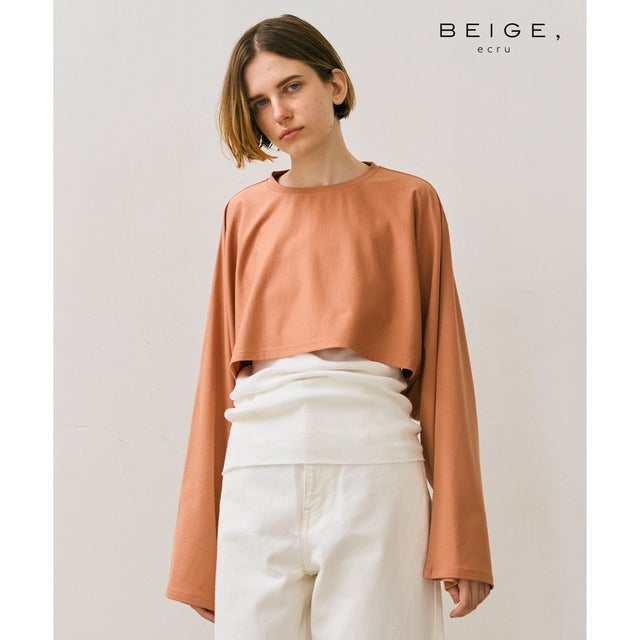 【BEIGE、ecru/WEB限定・洗える】JERSEY STITCH / コットンクロップドトップス （Nude camel）