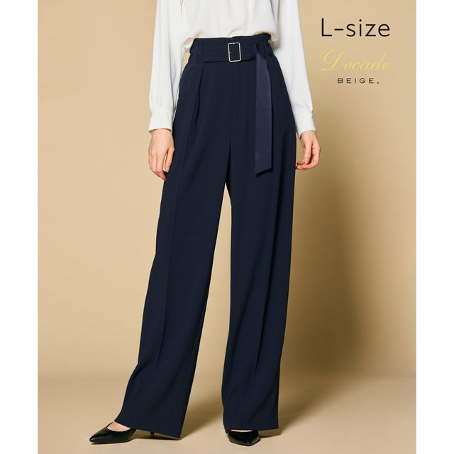 【洗える・L-size】CINDY / ワイドパンツ （Navy）