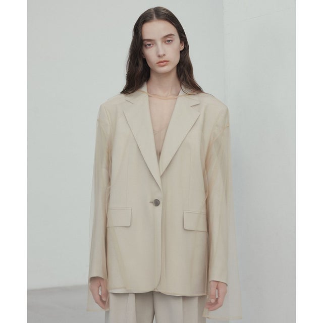 【洗える・Oggi 6月号掲載】SILENE / オーバーサイズチュールブラウス （Beige）
