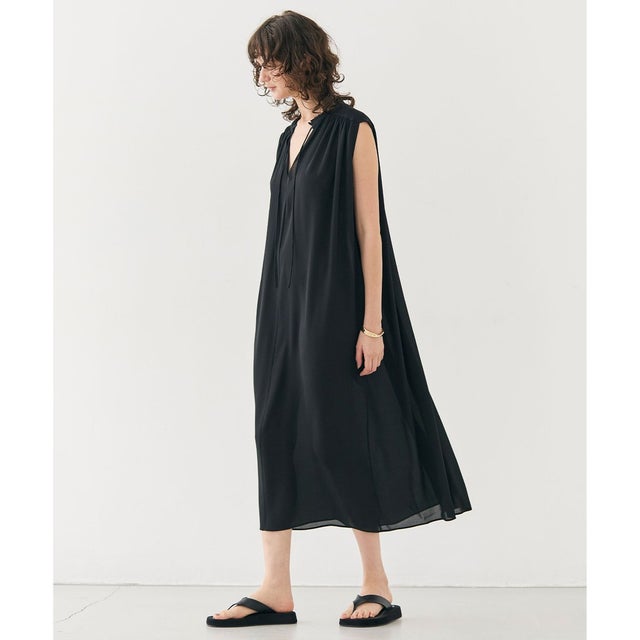 【洗える】MUSCARI / ソフトシルクスキッパードレス （Black）