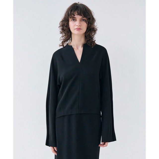 【洗える】RUE / スリットネックフォルムブラウス （Black）