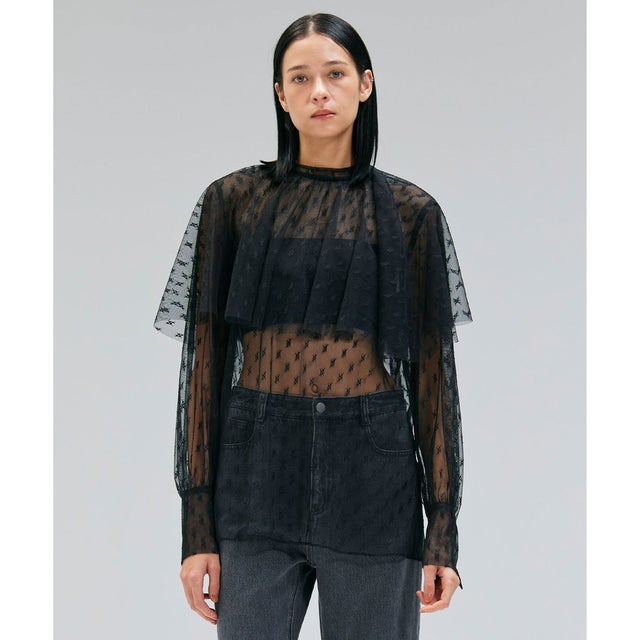 【洗える・Oggi 11月号掲載】CLOVIS / ケープデザイン総レースブラウス （Black）
