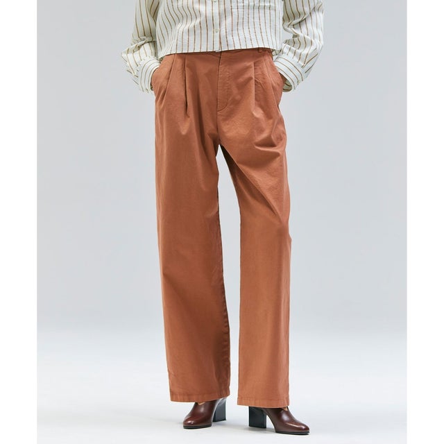 【洗える・Oggi 11月号掲載】HAMLIN / コットンストレッチ2タックワイドパンツ （Brown）