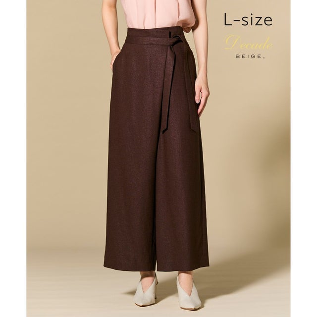 【L-size】CAROLE / リネンライクラップワイドパンツ （Bordeaux）
