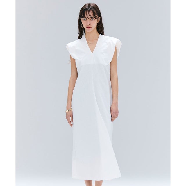 【洗える】SCALA / コットンリネンボリュームスリーブワンピース （White）
