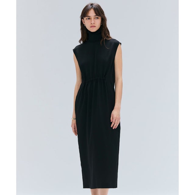 【洗える】FLEUR / ニットコンビハイネックノースリーブドレス （Black）